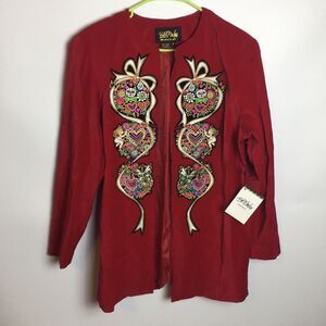 Bob Mackie Wearable Art NEW Red Velvet Embroidered Jacket Sz Small